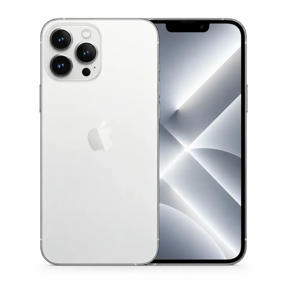 iPhone 13 Pro Max usado revisado, Plata: frente y reverso (foto de catálogo)