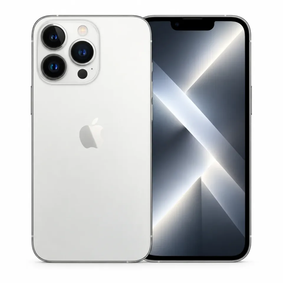 iPhone 13 Pro usado revisado, Plata: frente y reverso (foto de catálogo)