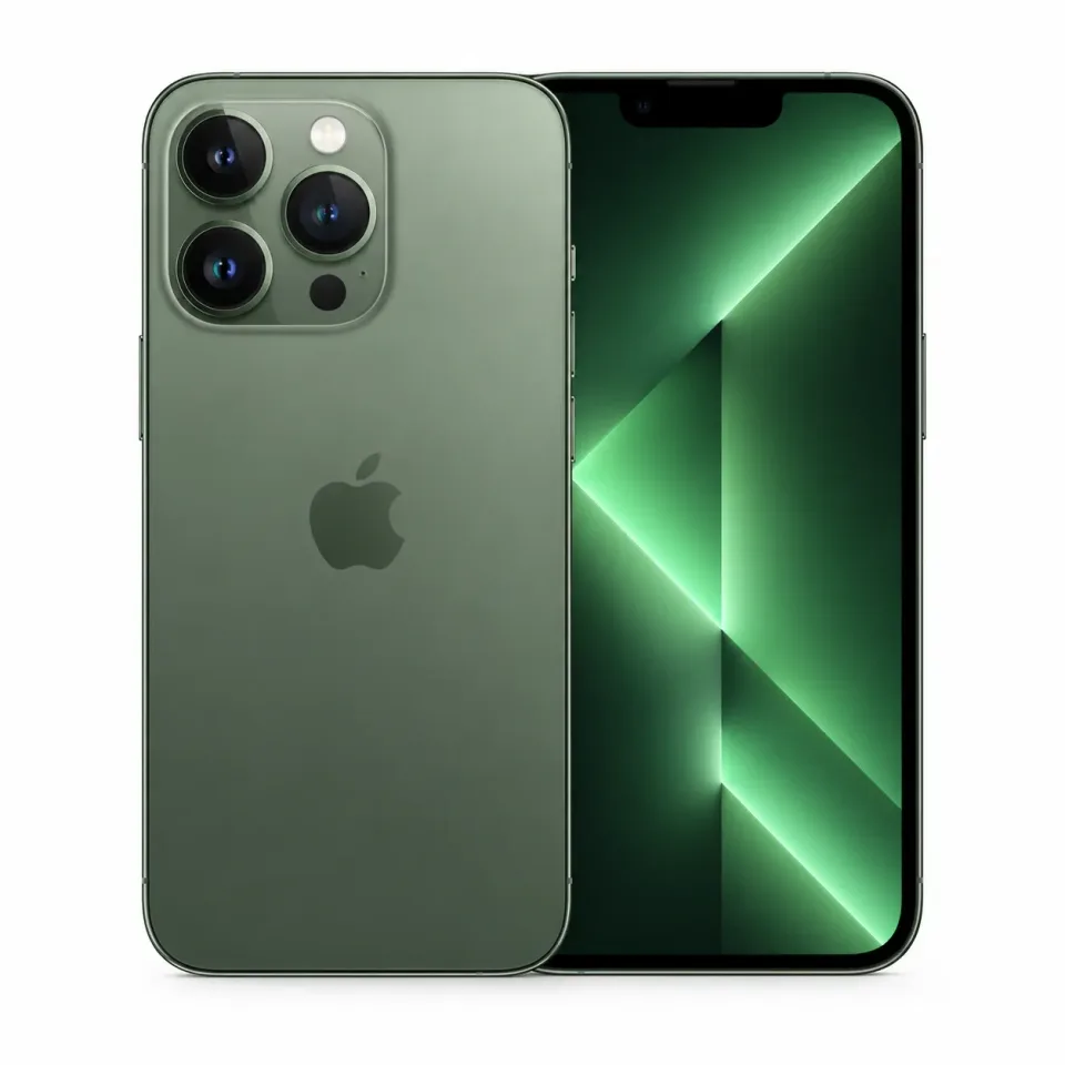 iPhone 13 Pro usado revisado, Verde alpino: frente y reverso (foto de catálogo)