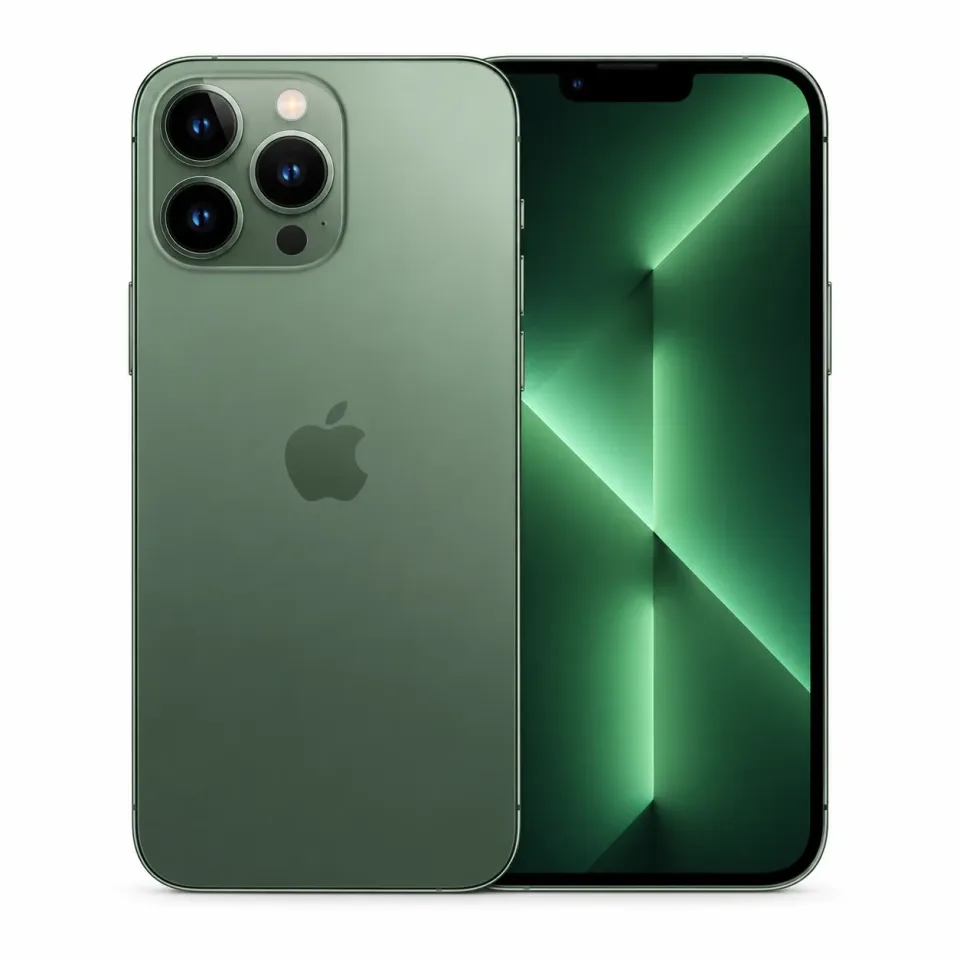 iPhone 13 Pro Max usado revisado, Verde alpino: frente y reverso (foto de catálogo)